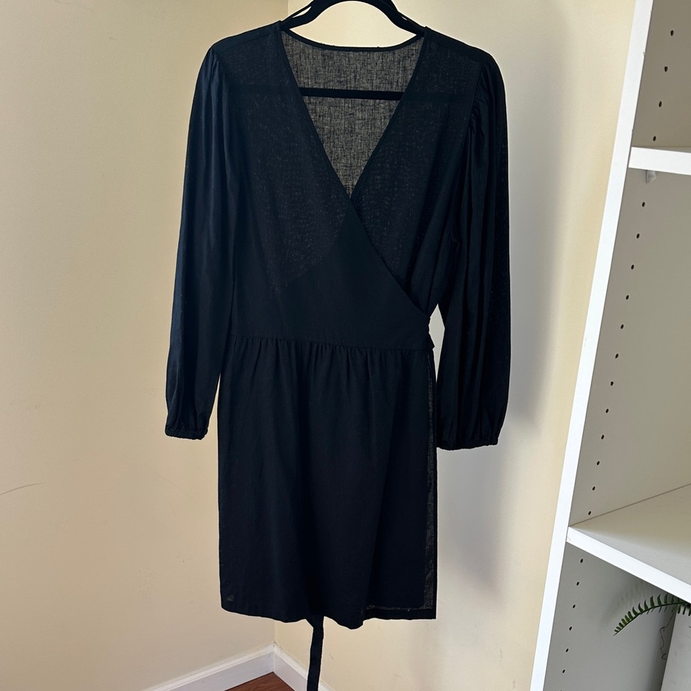 Classic Black Long-Sleeve Wrap Dress with Tie Waist